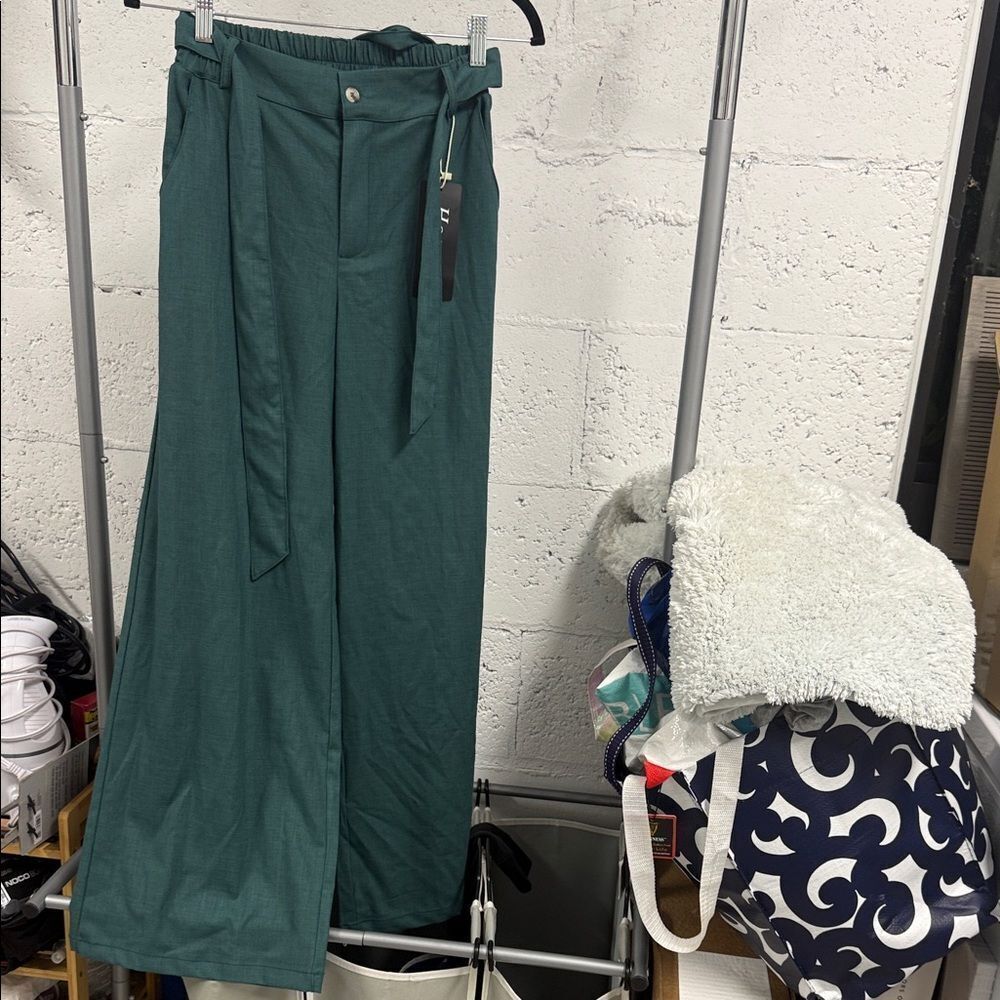 NEW Elegant Green Wide-Leg Pants Belt Attached - Size XS - NWT